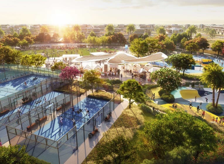 Sports courts and fitness facilities at Nad Al Sheba Gardens