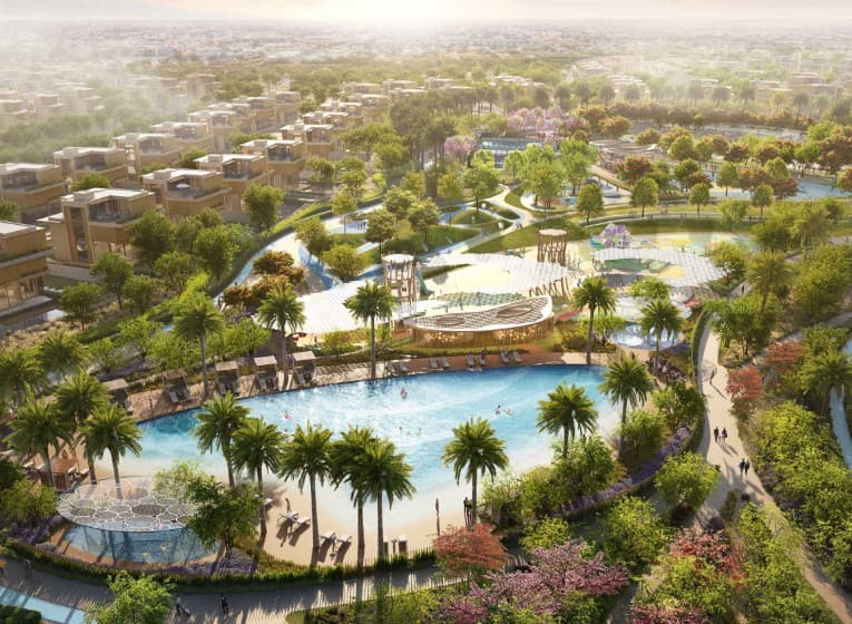 Wave pool at Nad Al Sheba Gardens community